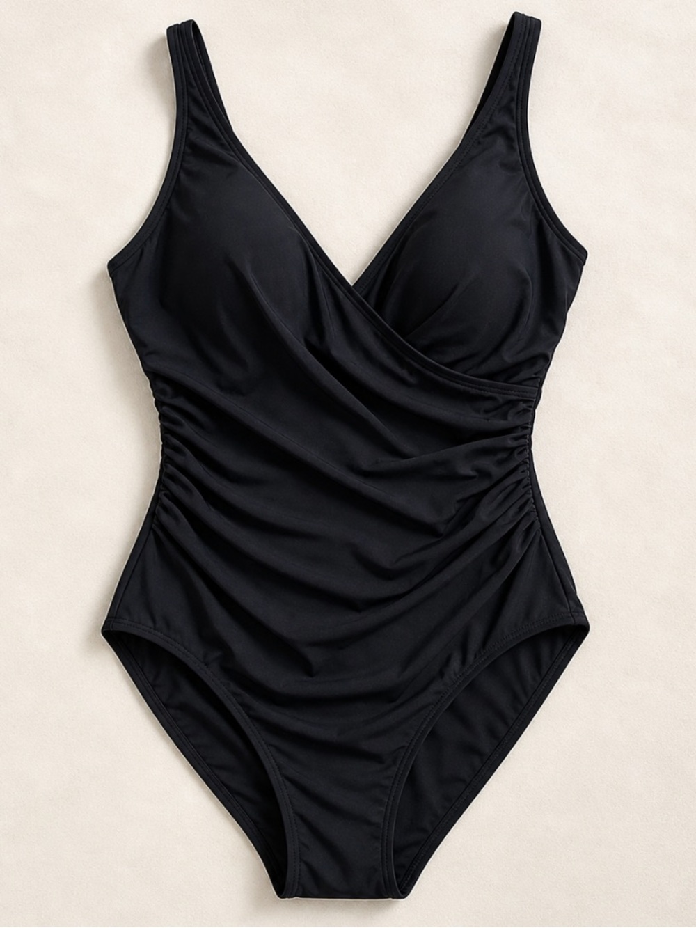 Mirdonna Miraclesuit One Piece Swimsuit 16 Black Ruched Tummy Control Slimming